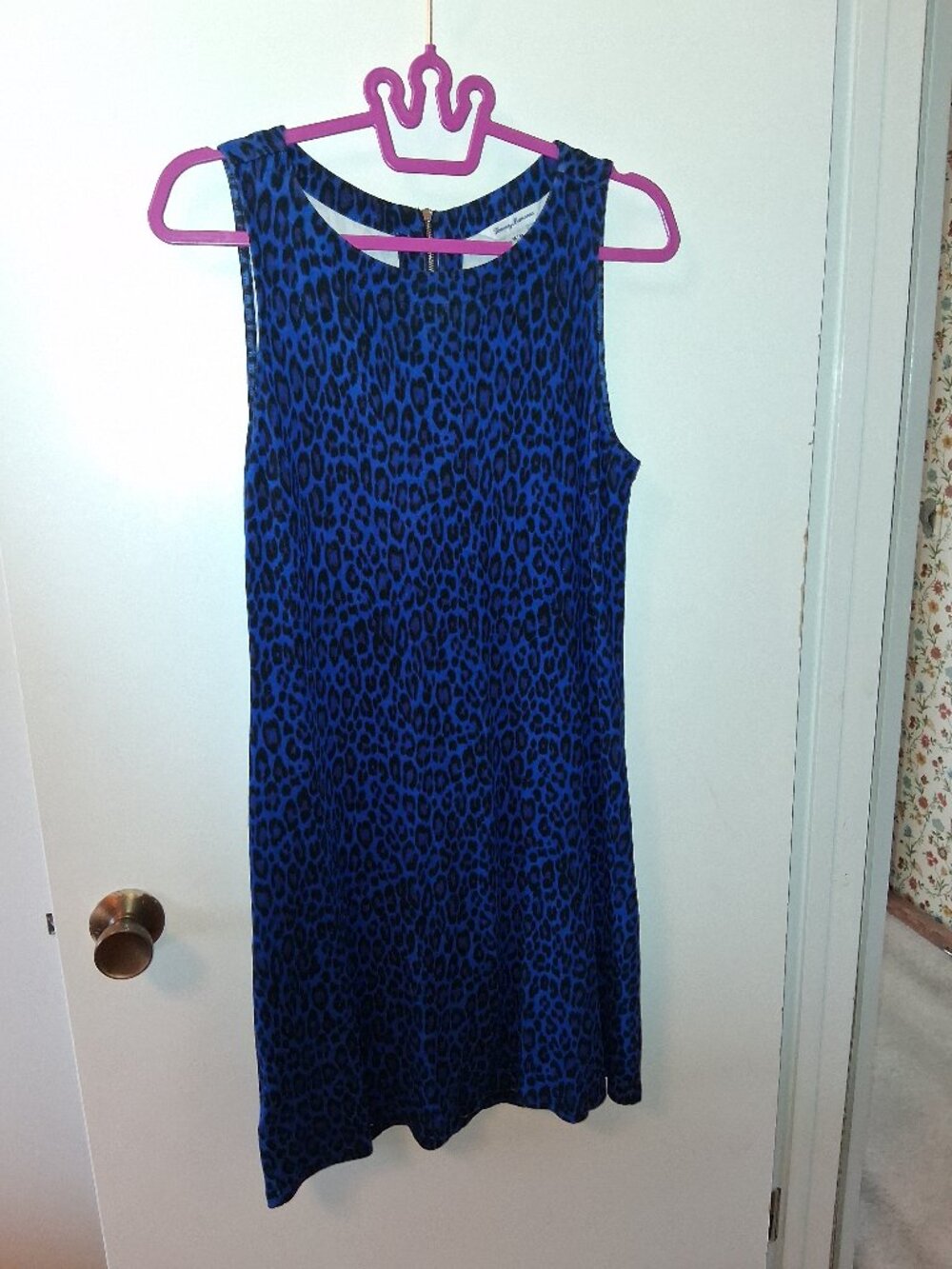 Blue leopard print knit dress, M